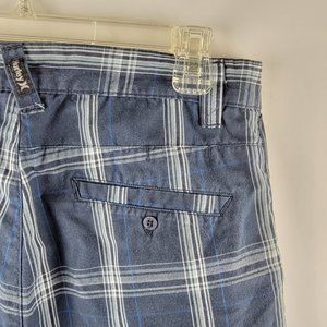 Hurley Men Chino Shorts Sz 30 Flat Front Casual Cotton Blend Plaid Check A04-14